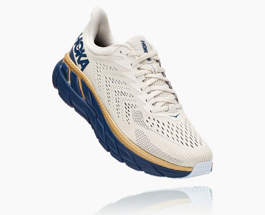 Hoka One One Koşu Ayakkabısı Erkek Beyaz/Mavi - Clifton 7 - EI4325961